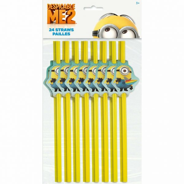 Minions Despicable Me Birthday Party Straws 24 Pc Favour FREE SHIP Tableware Kid