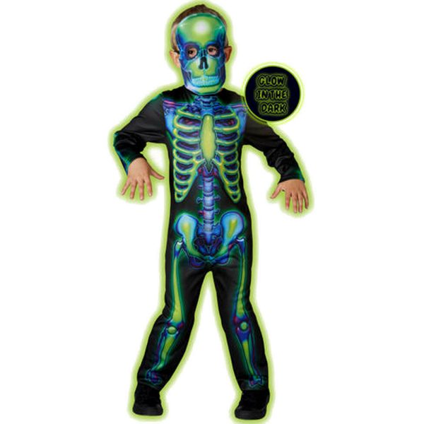 Neon Skeleton Boys Halloween Fancy Dress Glow in the Dark Childrens Kids Costume - Image 3