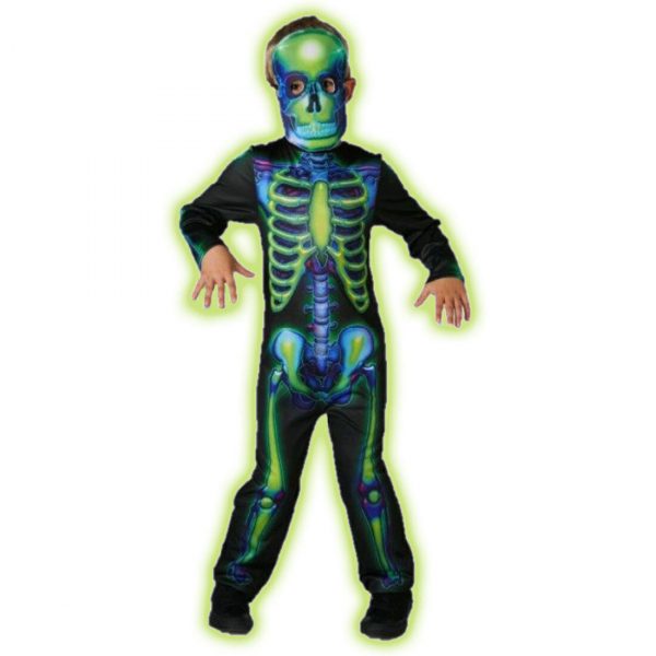 Neon Skeleton Boys Halloween Fancy Dress Glow in the Dark Childrens Kids Costume - Image 4