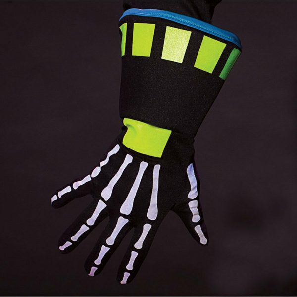 RAVIN SKELETON GLOVES BLACK GREEN NEON GLOW MEN ADULT HALLOWEEN COSTUME ACESSORY - Image 4