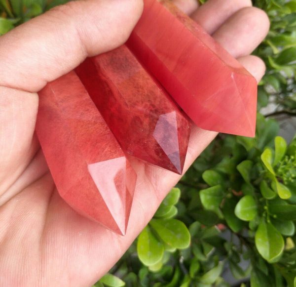 Red Tangerine Strawberry Quartz Point Crystal Tower Wand Healing 9-10mm Stone - Image 3