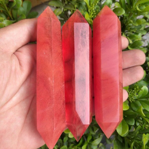 Red Tangerine Strawberry Quartz Point Crystal Tower Wand Healing 9-10mm Stone - Image 4