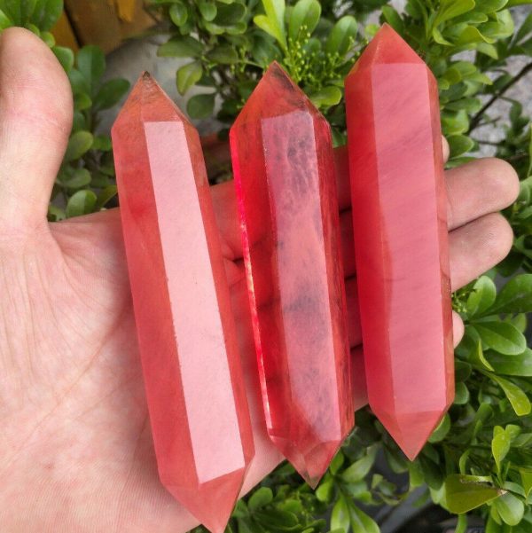 Red Tangerine Strawberry Quartz Point Crystal Tower Wand Healing 9-10mm Stone - Image 6