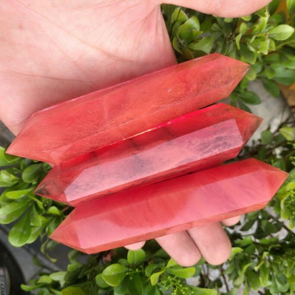 Red Tangerine Strawberry Quartz Point Crystal Tower Wand Healing 9-10mm Stone - Image 7