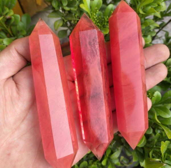 Red Tangerine Strawberry Quartz Point Crystal Tower Wand Healing 9-10mm Stone