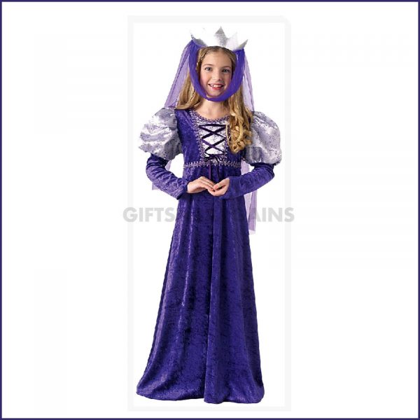 Renaissance Queen Costume Girl Book Week Royal Maiden Princess Purple Medieval M - Image 3