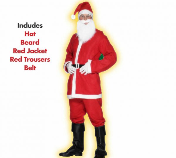 Santa Claus Christmas Suit Red Jacket Trousers Beard Hat Belt Men Father Xmas L - Image 3