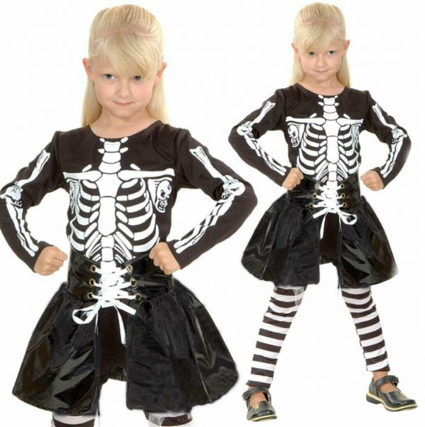 Skeleton Girl Costume Halloween Child Kids Fancy Dress Skull Bones Black White - Image 4