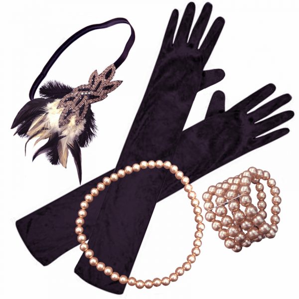 WOMEN'S GREAT GATSBY DELUXE FLAPPER COSTUME ACCESSORY KIT ROSE GOLD