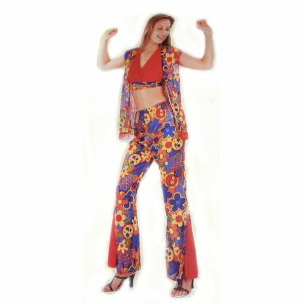 1960s Hippie Flower Power Costume Woodstock 60s 70s Fancy Dress Women RetroAdult