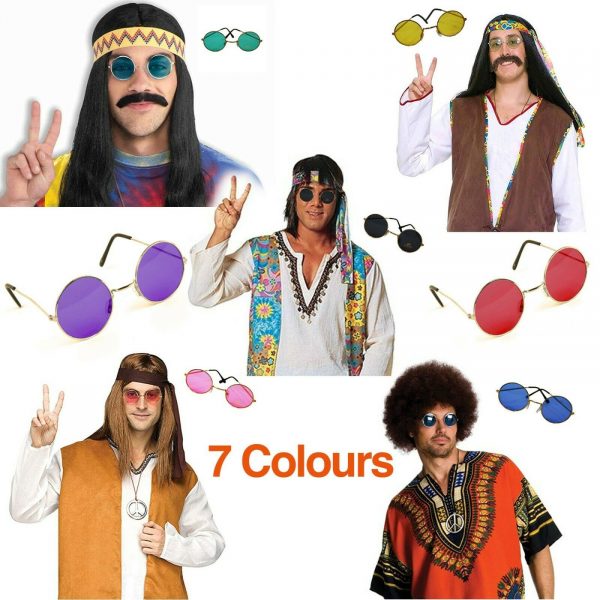 Beatle Costume tint round glasses lennon 60s hippie 7 colour Red Pink Blue Black