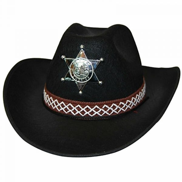 Black Feltex Costume Cowboy Cowgirl Adult Hat & Badge Western Wild West Ranger - Image 4