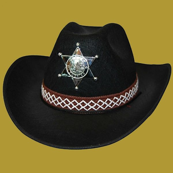 Black Feltex Costume Cowboy Cowgirl Adult Hat & Badge Western Wild West Ranger - Image 5