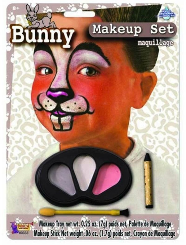 Bunny Rabbit Face Paint Makeup Tray Set Pink White Grey Black Water Washable 8+