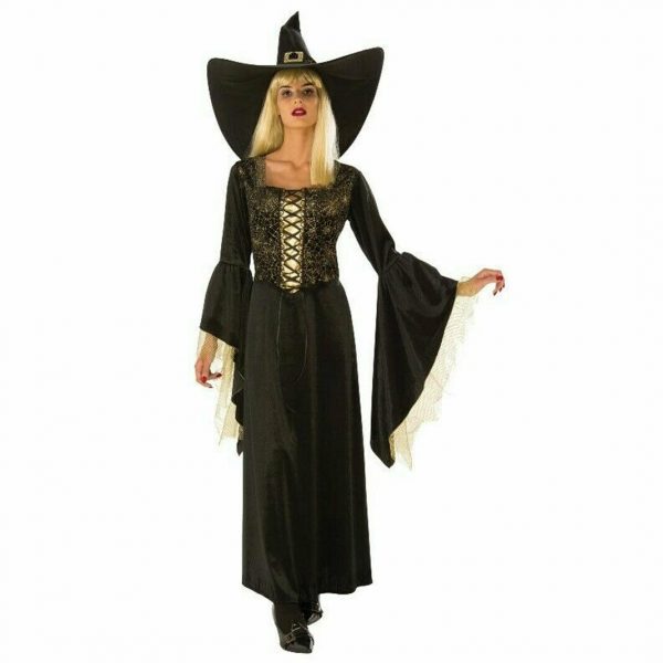 Golden Web Witch Adult Costume Halloween Women's Hat Dress Black