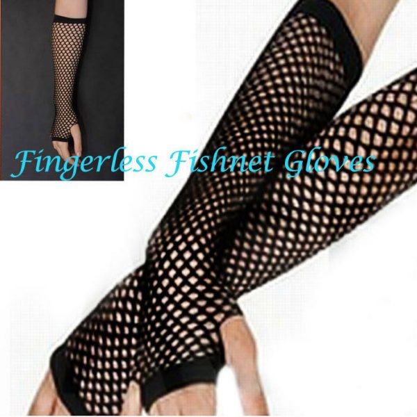 Long black fishnet fingerless ladies gloves / adults dance accessory 80s Style