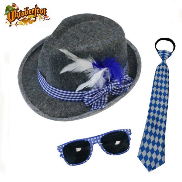 Oktoberfest Bavarian Costume Accessory Kit, Men's Hat Tie Glasses