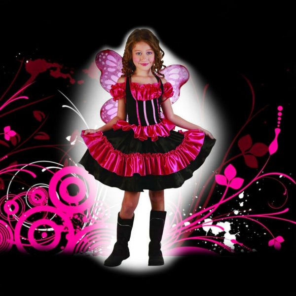 Pink & Black Butterfly Costume with Wings Child Fairy Girls Fancy Dress S:M (8) - Image 3