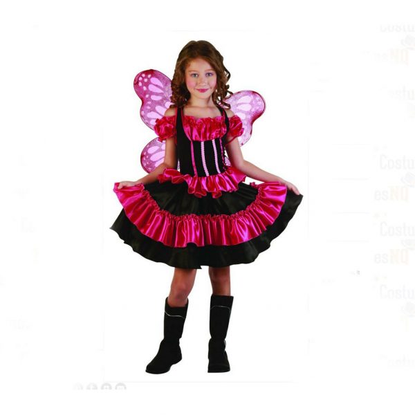 Pink & Black Butterfly Costume with Wings Child Fairy Girls Fancy Dress S:M (8)