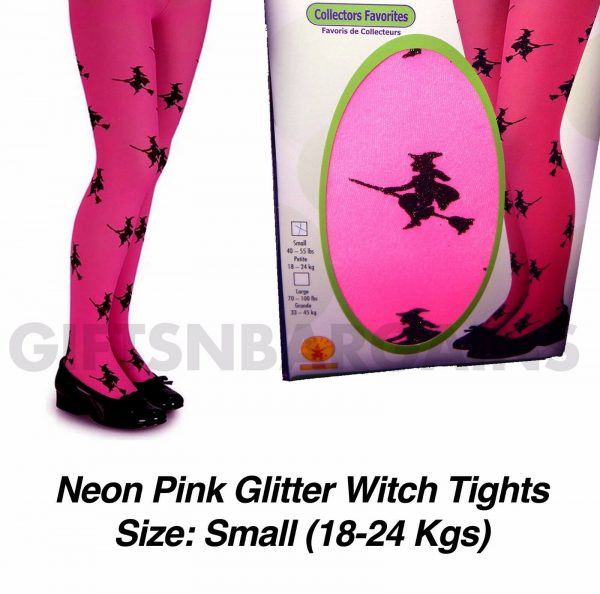 Pink Glitter Witch Halloween Tights Child Kids Girls Costume Accessory Small 4-6