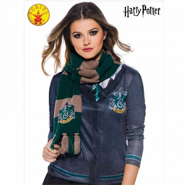 SLYTHERIN DELUXE KNITTED FRINGE SCARF LICENSED HARRY POTTER HOGWARTS EMBROIDERED