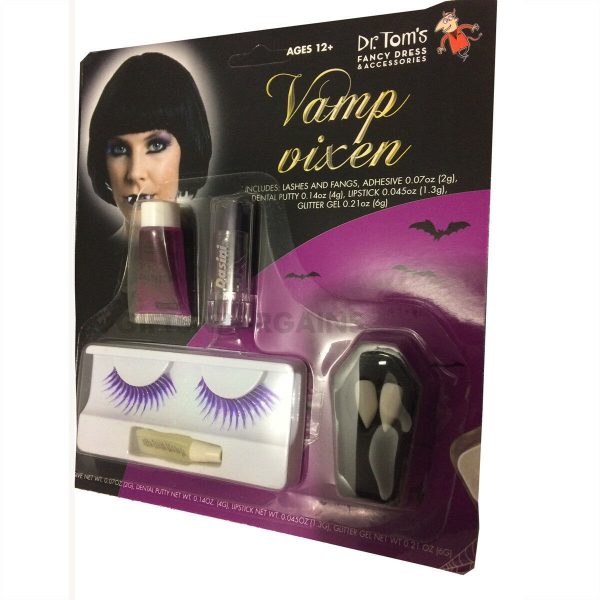 Vamp Witch Makeup Costume kit Purple Lipstick Eye Lashes fangs glitter halloween - Image 5