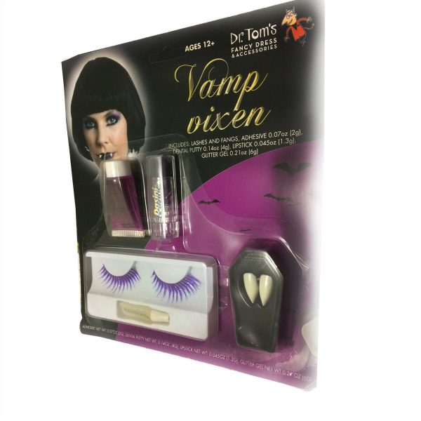 Vamp Witch Makeup Costume kit Purple Lipstick Eye Lashes fangs glitter halloween - Image 6