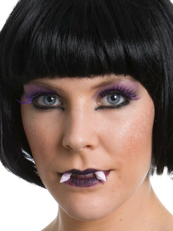 Vamp Witch Makeup Costume kit Purple Lipstick Eye Lashes fangs glitter halloween