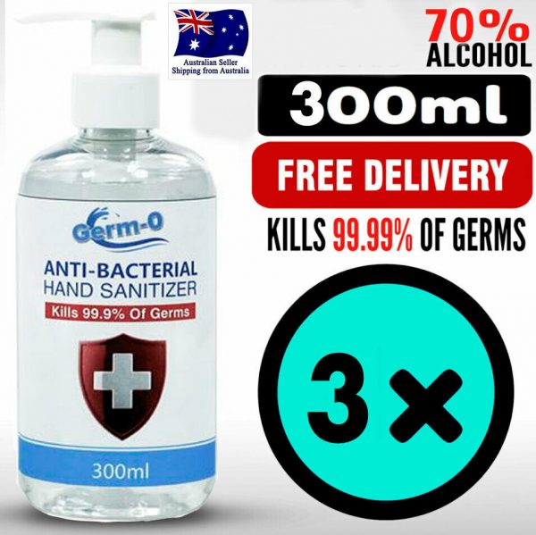 3 x Hand Sanitiser Instant Gel Wash 70% Alcohol 99% Anti Bacterial 300ml AU