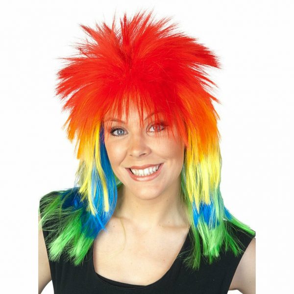 80's Rainbow Mullet Punk Wig Pop Rock Star Costume Party Cindy Tina Sports