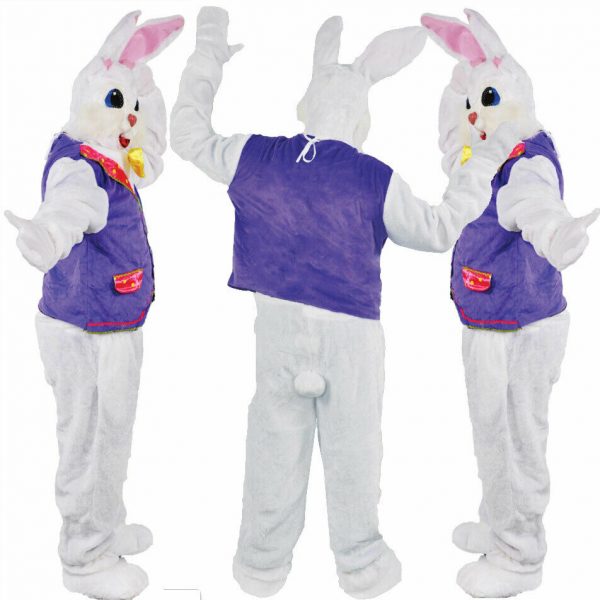 ADULT EASTER BUNNY RABBIT MASCOT COSTUME PREMIUM MENS WHITE EASTER SHOW PARADE - Image 3