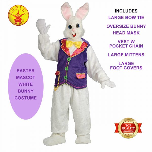 ADULT EASTER BUNNY RABBIT MASCOT COSTUME PREMIUM MENS WHITE EASTER SHOW PARADE