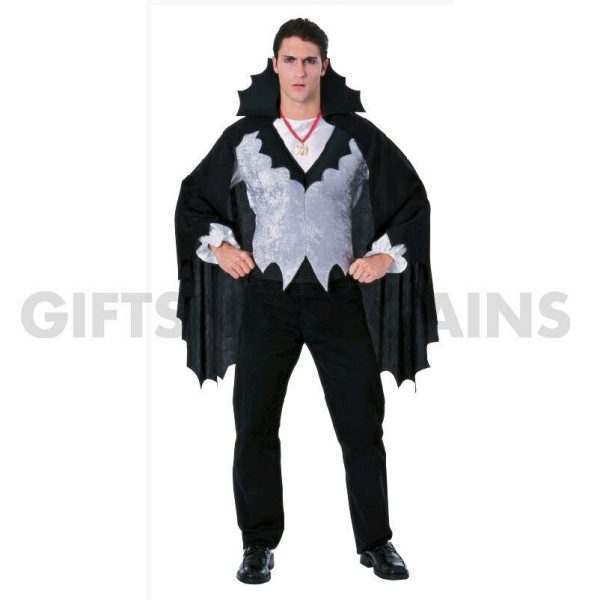 Adult Mens Vampire Black Silver Halloween Costume Cape Vest Medallion S:Std - Image 2