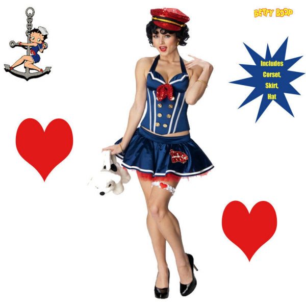 Betty Boop Sailor Costume Navy Pin-up Girl Retro Womens Adult Corset Skirt Hat - Image 3