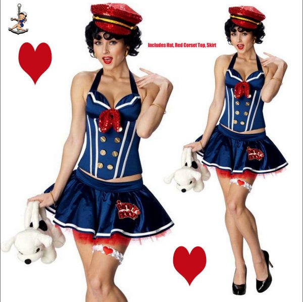 Betty Boop Sailor Costume Navy Pin-up Girl Retro Womens Adult Corset Skirt Hat