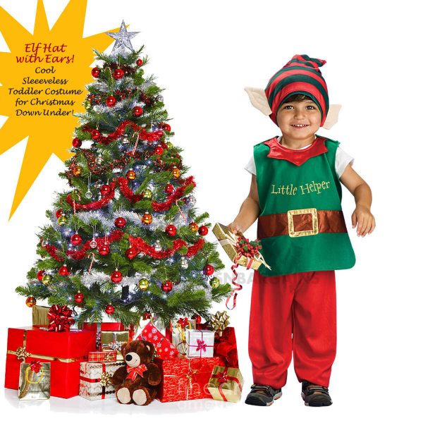 Child Elf Costume Green Red Christmas Santa 1-2y w Hat Boy Girl Baby Toddler - Image 2