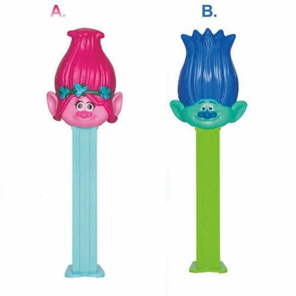 DREAMWORKS TROLLS PEZ DISPENSER W/ CANDY – POPPY OR BRANCH CHARACTER PARTY LOLLY