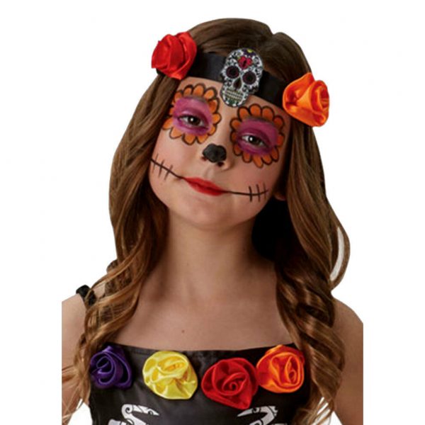 Day Of The Dead Kids Costume Sugar Skull Girls Child Halloween Skull Roses M / L - Image 4