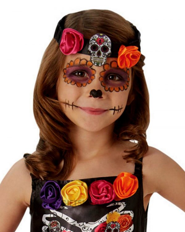 Day Of The Dead Kids Costume Sugar Skull Girls Child Halloween Skull Roses M / L