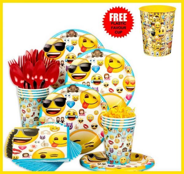 EMOJI Emoticons Smiley Theme Birthday Party Table Supplies 8 Guests Free Cup