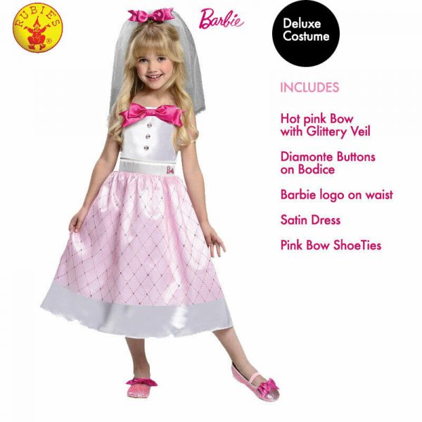 MATTEL BARBIE DOLL BRIDE GIRL CHILD DELUXE FANCY DRESS CHRISTMAS COSTUME + GIFT - Image 3