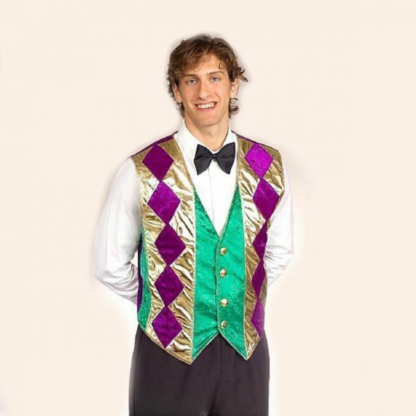 MardiGras Party Tuxedo Vest Adult Men Costume Croupier Casino PURPLE GREEN GOLD