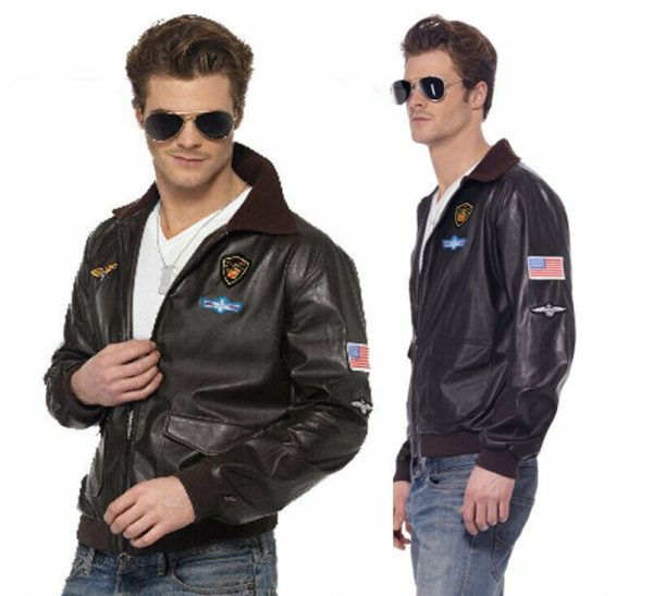 Mens Top Gun Bomber Jacket Air Force Costume Military Fighter Pilot Free Glasses - Image 5