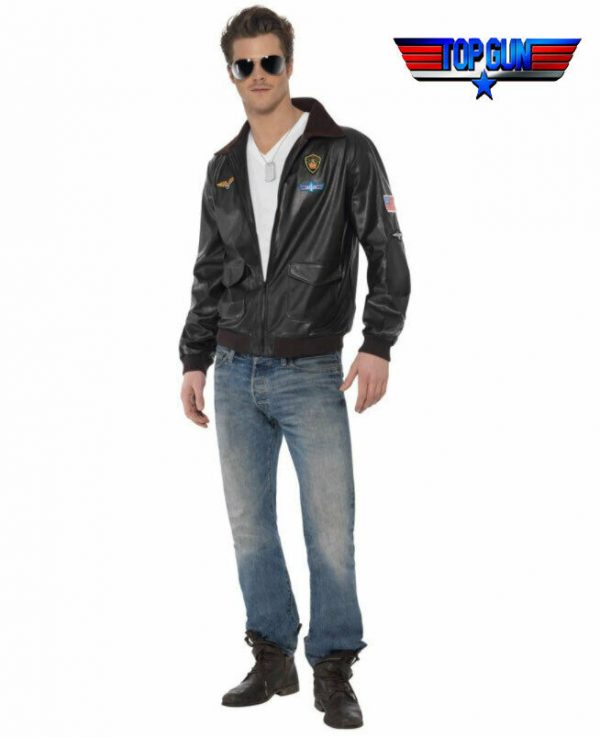 Mens Top Gun Bomber Jacket Air Force Costume Military Fighter Pilot Free Glasses - Image 6