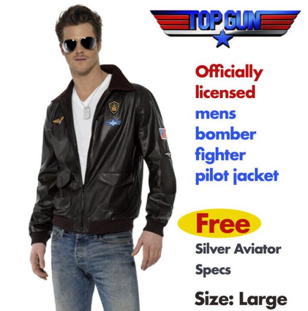 Mens Top Gun Bomber Jacket Air Force Costume Military Fighter Pilot Free Glasses