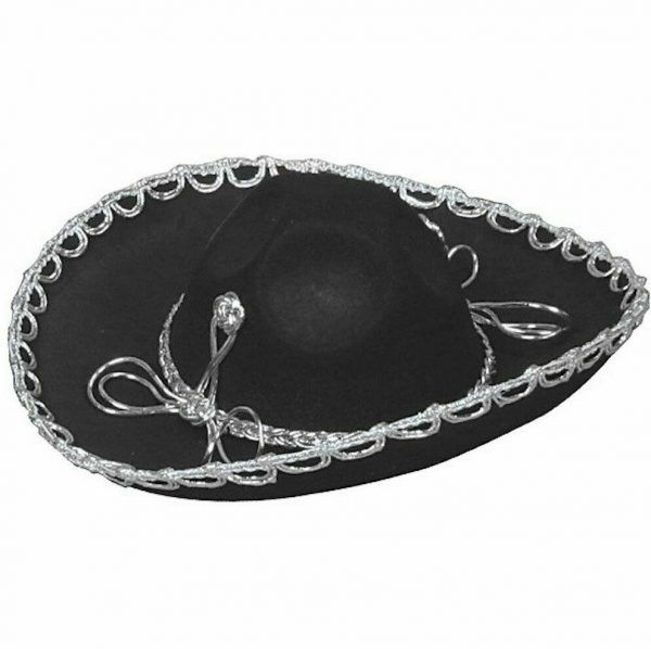 Mexican Black Sombrero Hat Over-Sized Brim Costume Hat Silver Trim Spanish Latin - Image 3