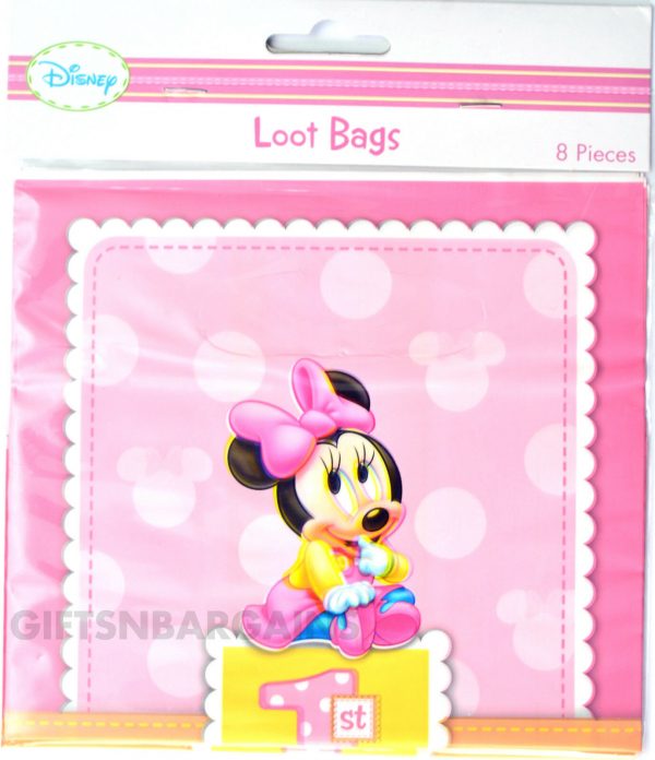 Minnie Mouse 1st Birthday Party Loot Bags Favour Fillers Baby Pink 8 pk First - Image 3