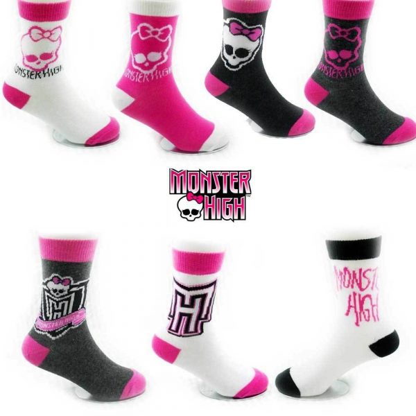 Monster High Child Kids Girls Cotton Socks Gift 4-8 y Pink Black White Assorted