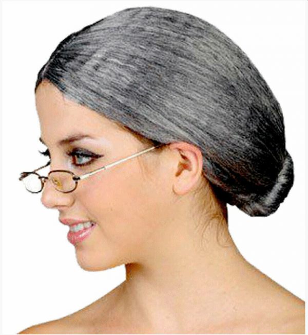 Old Granny Lady Wig w Bun Hundred Days of School Adult Book Week Nanny Grandma