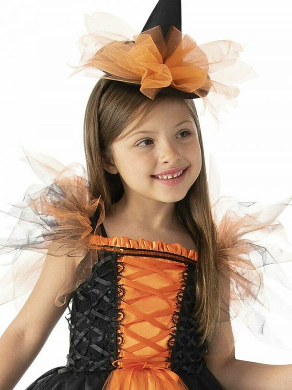 Orange Witch Light Up Girls Costume Halloween Dress Hat S / M Child FAST POSTAGE - Image 3